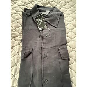 Junction West Shirt Mens XL Black Rayon Button Up Long Sleeve Pockets Korea